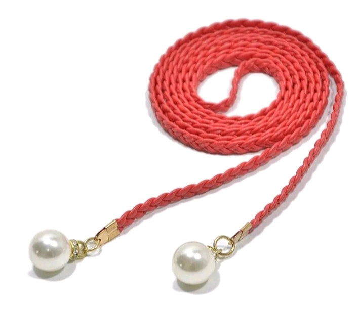 ELEGANT WOVEN PEARL DECO PU WAIST ROPE