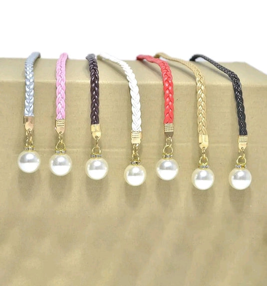 ELEGANT WOVEN PEARL DECO PU WAIST ROPE