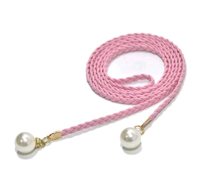 ELEGANT WOVEN PEARL DECO PU WAIST ROPE