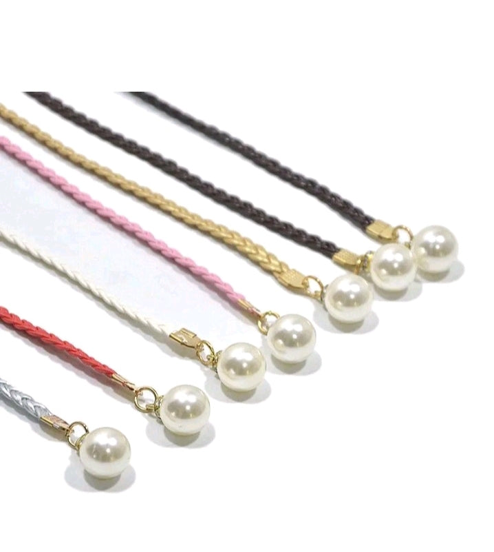 ELEGANT WOVEN PEARL DECO PU WAIST ROPE