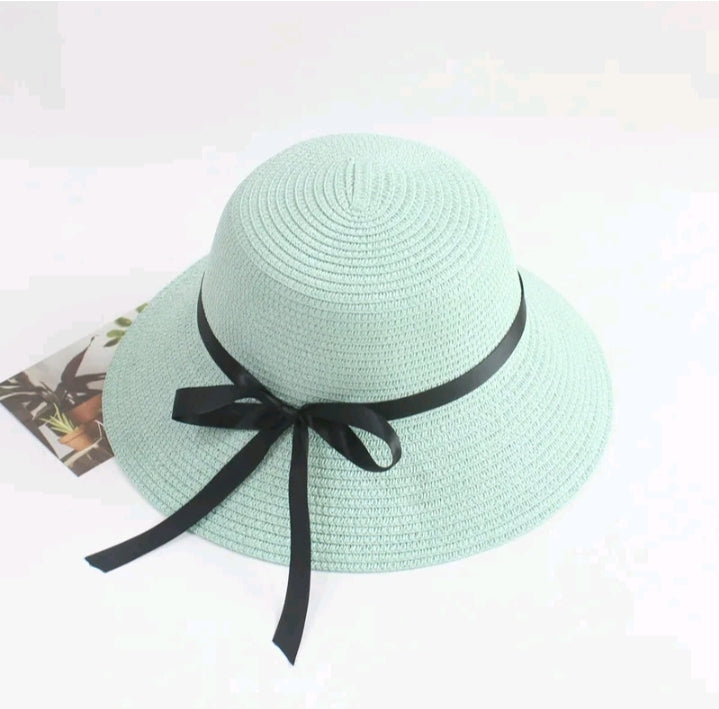 LADIES BLACK RIBBON BOW SUN HAT