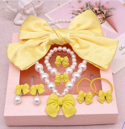 GIRL'S BOWKNOT PEARL BEAD NECKLACE BRACELET EARRINGS SET