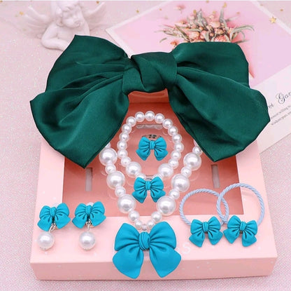 GIRL'S BOWKNOT PEARL BEAD NECKLACE BRACELET EARRINGS SET