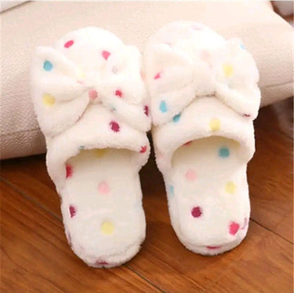 GIRL'S/LADIES BOW FLUFFY HOUSE SLIPPERS