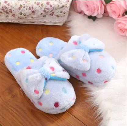 GIRL'S/LADIES BOW FLUFFY HOUSE SLIPPERS