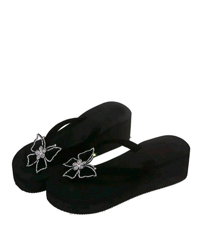 LADIES RHINESTONE BUTTERFLY WEDGED SLIPPERS