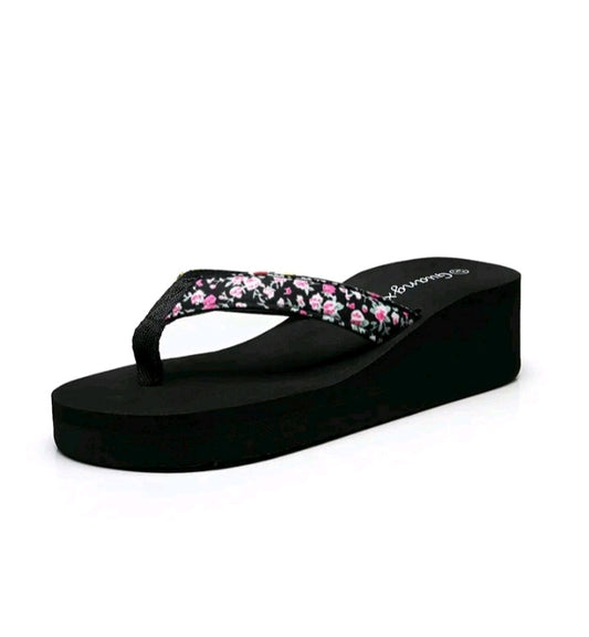 LADIES FLIP-FLOPS WEDGE HEELS BEACH SLIPPERS