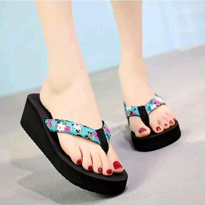 LADIES FLIP-FLOPS WEDGE HEELS BEACH SLIPPERS