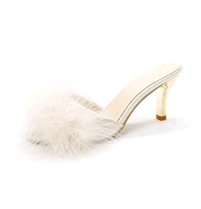 LADIES PLUSH HIGH HEEL SLIPPERS