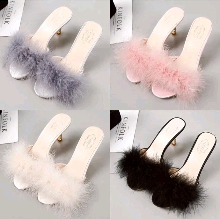 LADIES PLUSH HIGH HEEL SLIPPERS