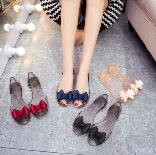 LADIES /GIRLS TRANSPARENT BOW DESIGN FLAT SANDALS