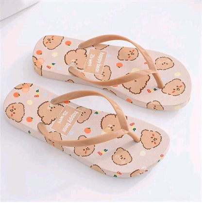 LADIES CUTE TEDDY FLIP FLOPS