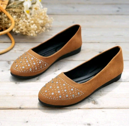 LADIES RHINESTONE FLAT LOAFERS