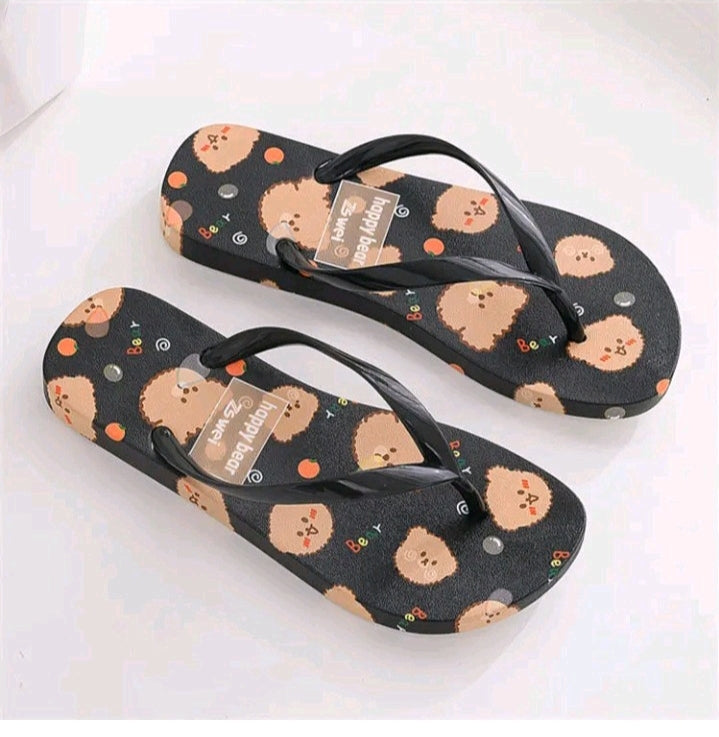 LADIES CUTE TEDDY FLIP FLOPS