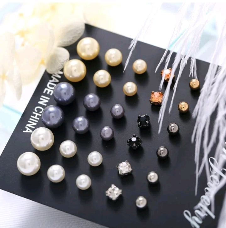 LADIES IMITATION PEARL AND ZIRCON EARRING