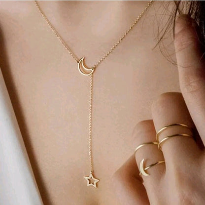 LADIES MOON STAR CLAVICLE CHAIN