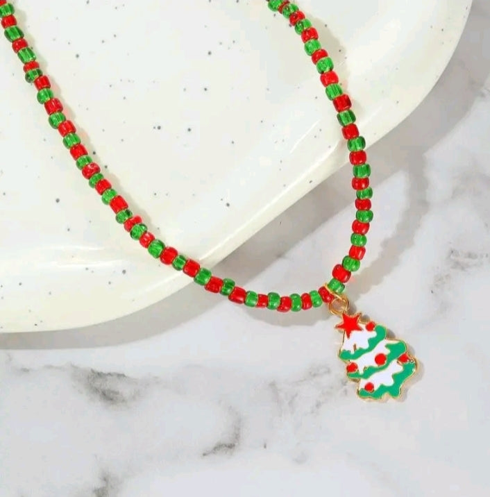 GIRL'S CHRISTMAS TREE SANTA CLAUS NECKLACE