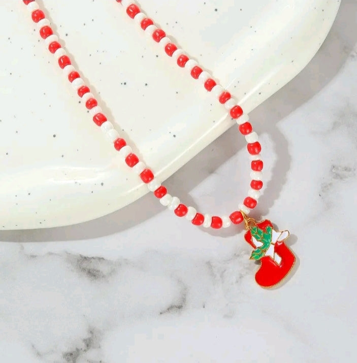 GIRL'S CHRISTMAS TREE SANTA CLAUS NECKLACE