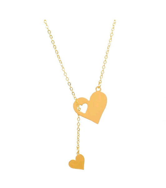 LADIES DOUBLE HEART PENDANT NECKLACE