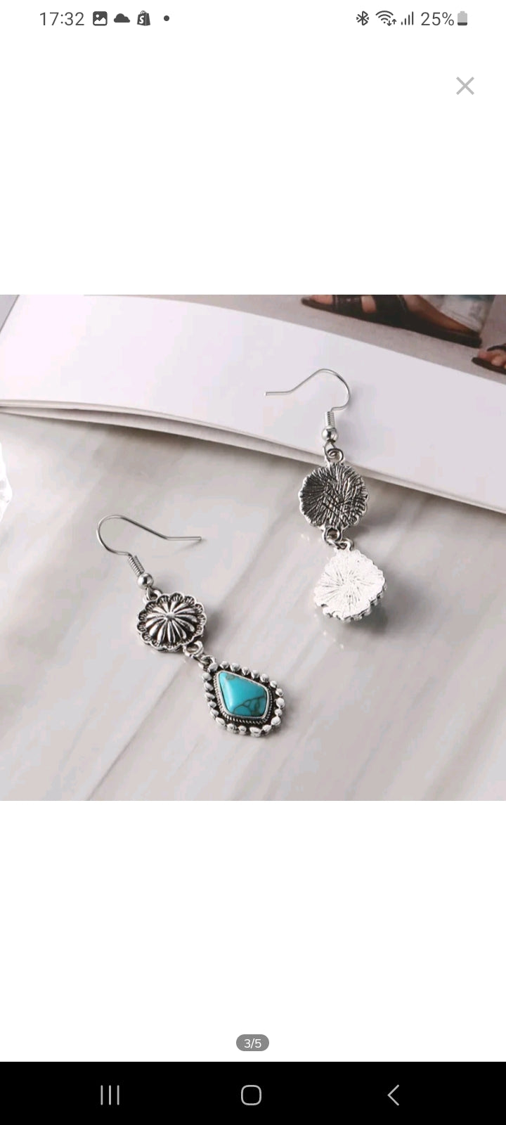 LADIES FLOWER TURQUOISE DROP EARRINGS