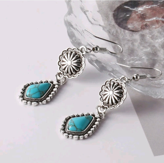 LADIES FLOWER TURQUOISE DROP EARRINGS