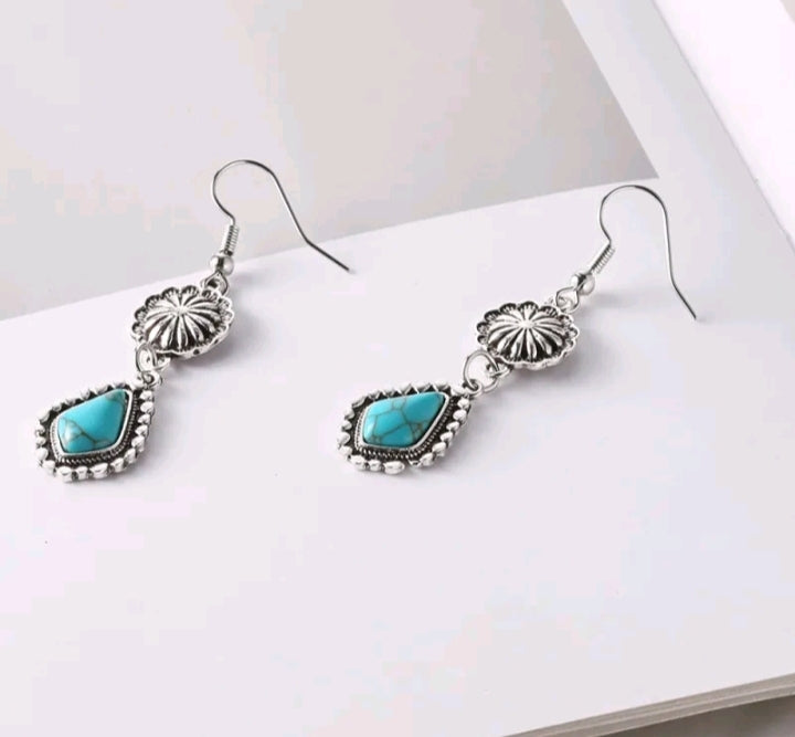 LADIES FLOWER TURQUOISE DROP EARRINGS