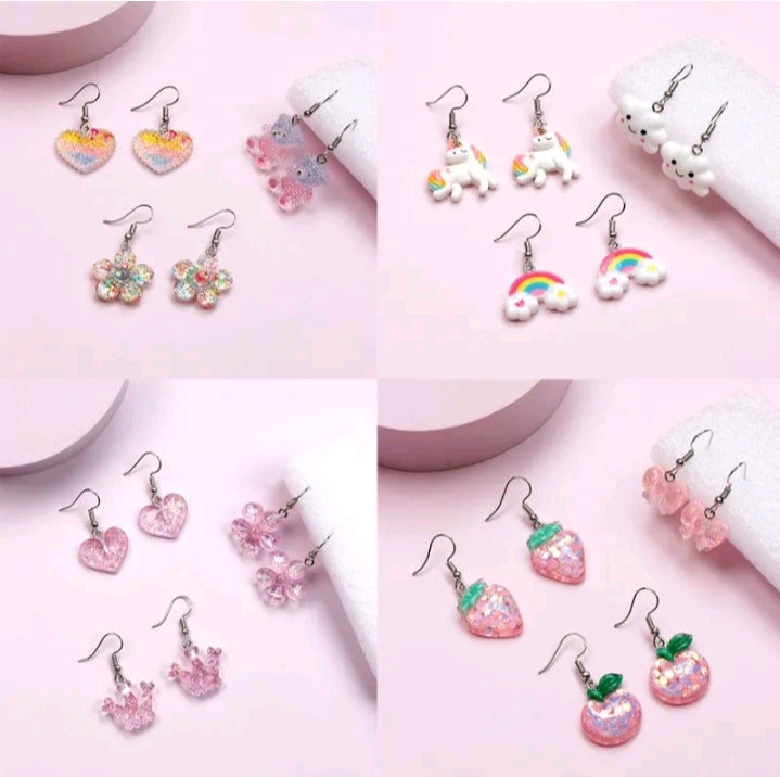 GIRL'S CROWN HEART UNICORN RAINBOW EARRINGS