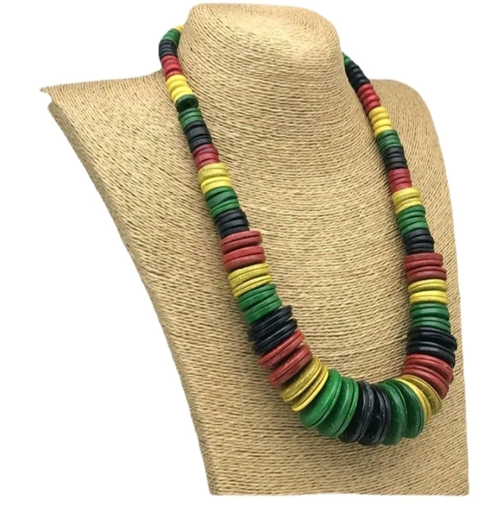 UNISEX WOOD FLAT BEADED NECKLACE