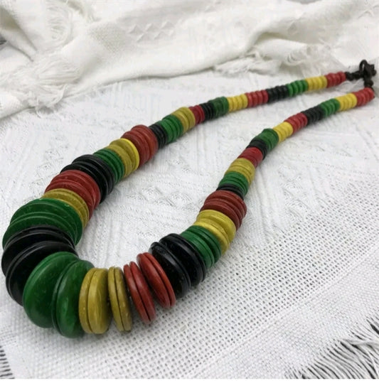 UNISEX WOOD FLAT BEADED NECKLACE