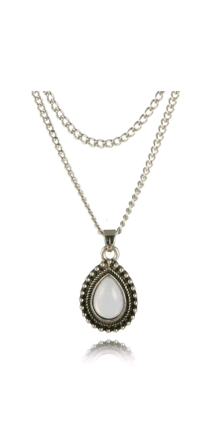 LADIES OPAL DROP DOUBLE-LAYER NECKLACE