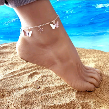 LADIES BUTTERFLIES STARS CHAIN ANKLET