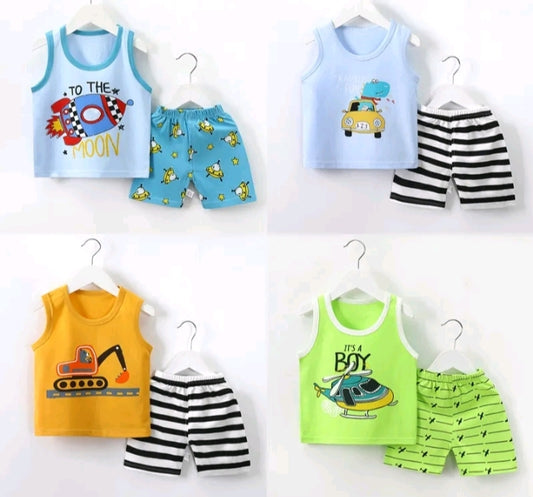 BOY'S CASUAL SLEEVELESS ROUND NECK 2PCS SET