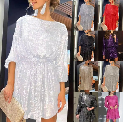 LADIES SEQUIN LONG SLEEVE PARTY DRESS