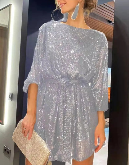 LADIES SEQUIN LONG SLEEVE PARTY DRESS