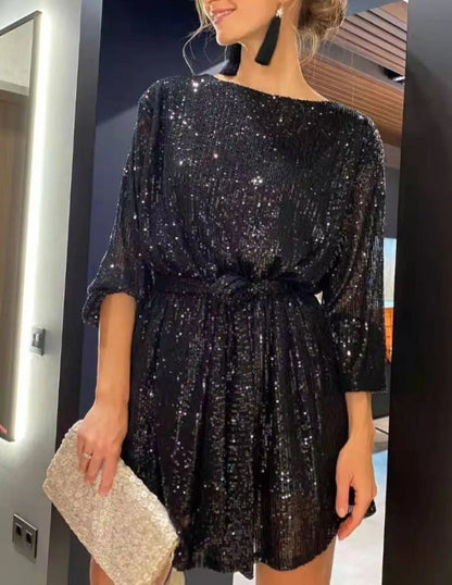 LADIES SEQUIN LONG SLEEVE PARTY DRESS