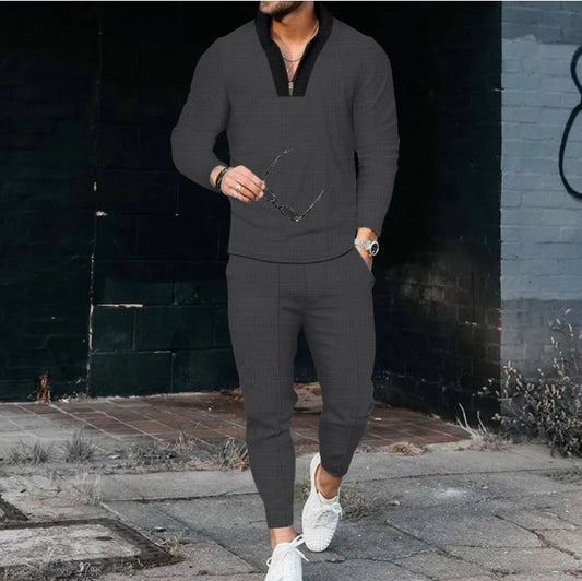 MEN'S LONG SLEEVE V-NECK T-SHIRT AND PANTS 2PCS SET