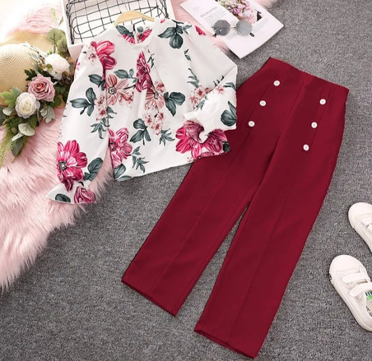 GIRL'S LONG SLEEVE TOP AND PANTS 2PCS SET