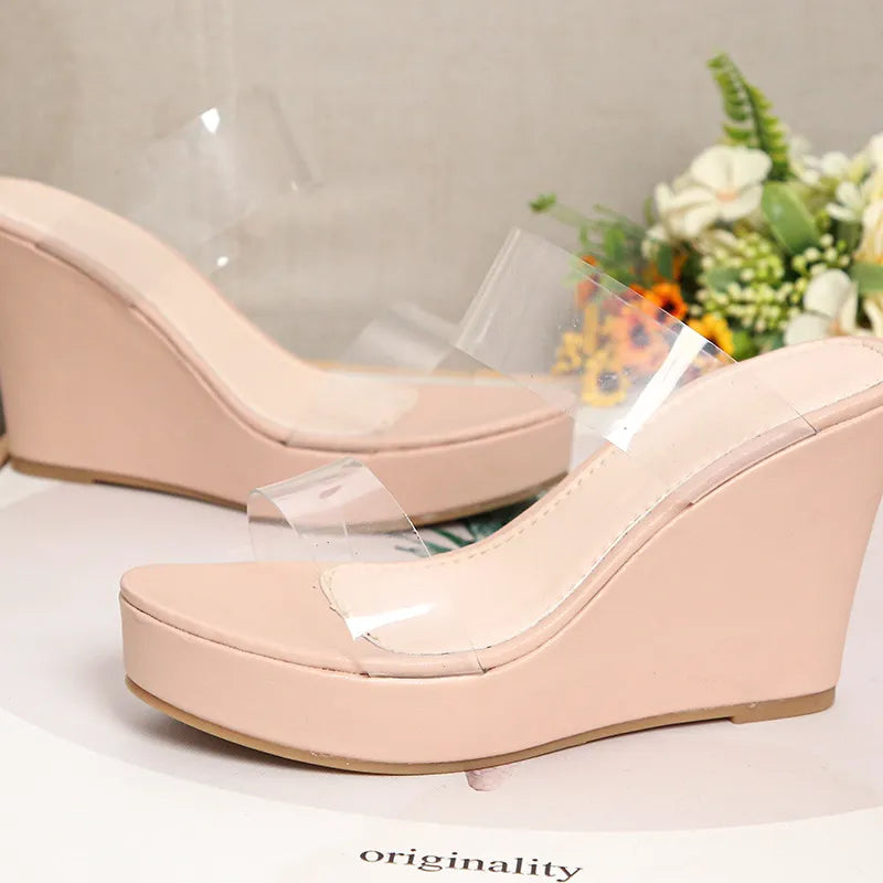 LADIES TRANSPARENT WEDGE SLIPPERS