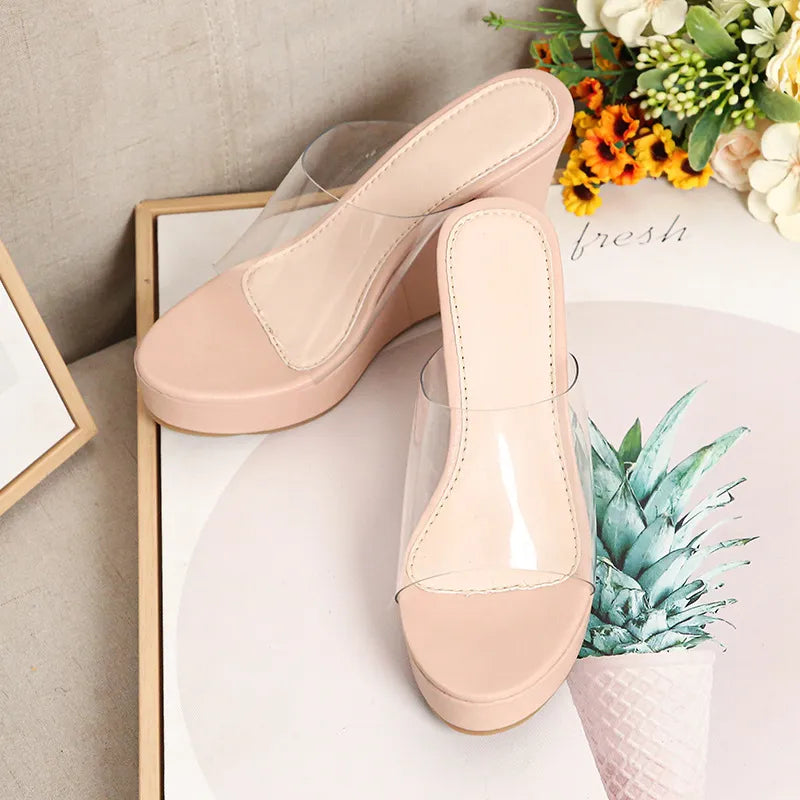 LADIES TRANSPARENT WEDGE SLIPPERS