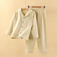 UNISEX CASUAL SOLID  COTTON CARDIGAN LOOSE PANTS PYJAMAS 2PCS  SET