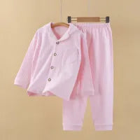 UNISEX CASUAL SOLID  COTTON CARDIGAN LOOSE PANTS PYJAMAS 2PCS  SET