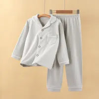 UNISEX CASUAL SOLID  COTTON CARDIGAN LOOSE PANTS PYJAMAS 2PCS  SET