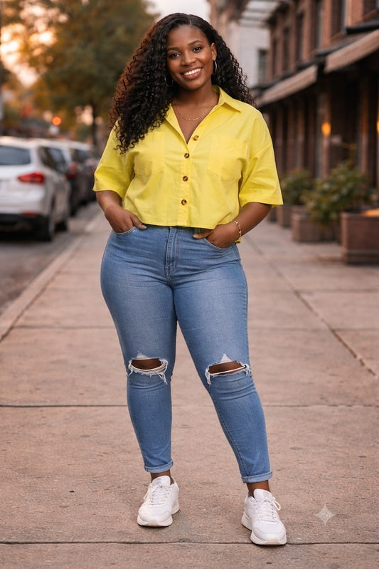LADIES CASUAL SOLID LAPEL SHORT-SLEEVE BLOUSE