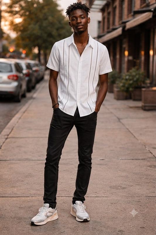 MEN'S CASUAL PRINTED LAPEL SHORT-SLEEVE SHIRT