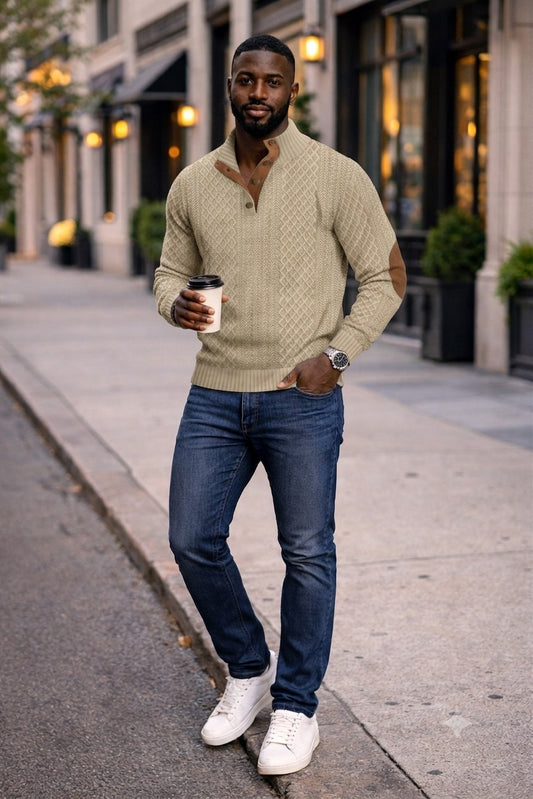 MEN'S JACQUARD VERTICAL LONG-SLEEVE SWEATER