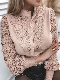 LADIES LACE PATCHWORK LONG SLEEVE BLOUSE