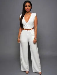 LADIES SLEEVELESS WIDE LEG JUMPSUIT WITH BELT