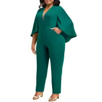 LADIES V-NECK BAT CAPE JUMPSUIT