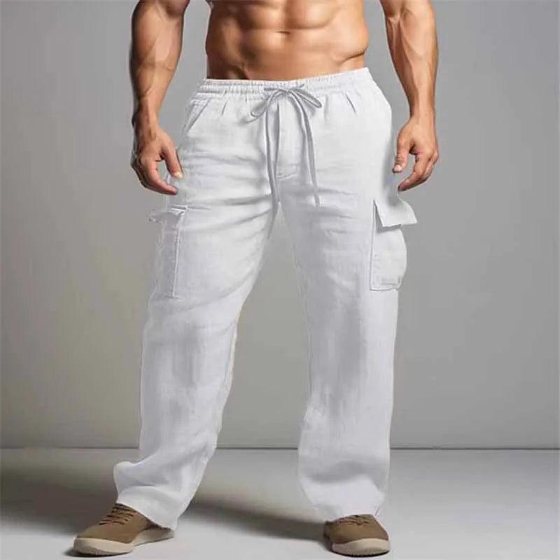 MEN'S PLUS SIZE LINEN CARGO PANTS