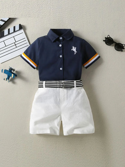 BOY'S LAPEL SHORT SLEEVE AND SHORTS 2PCS SET